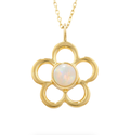 Opal October Birthstone Flower Pendant Necklace