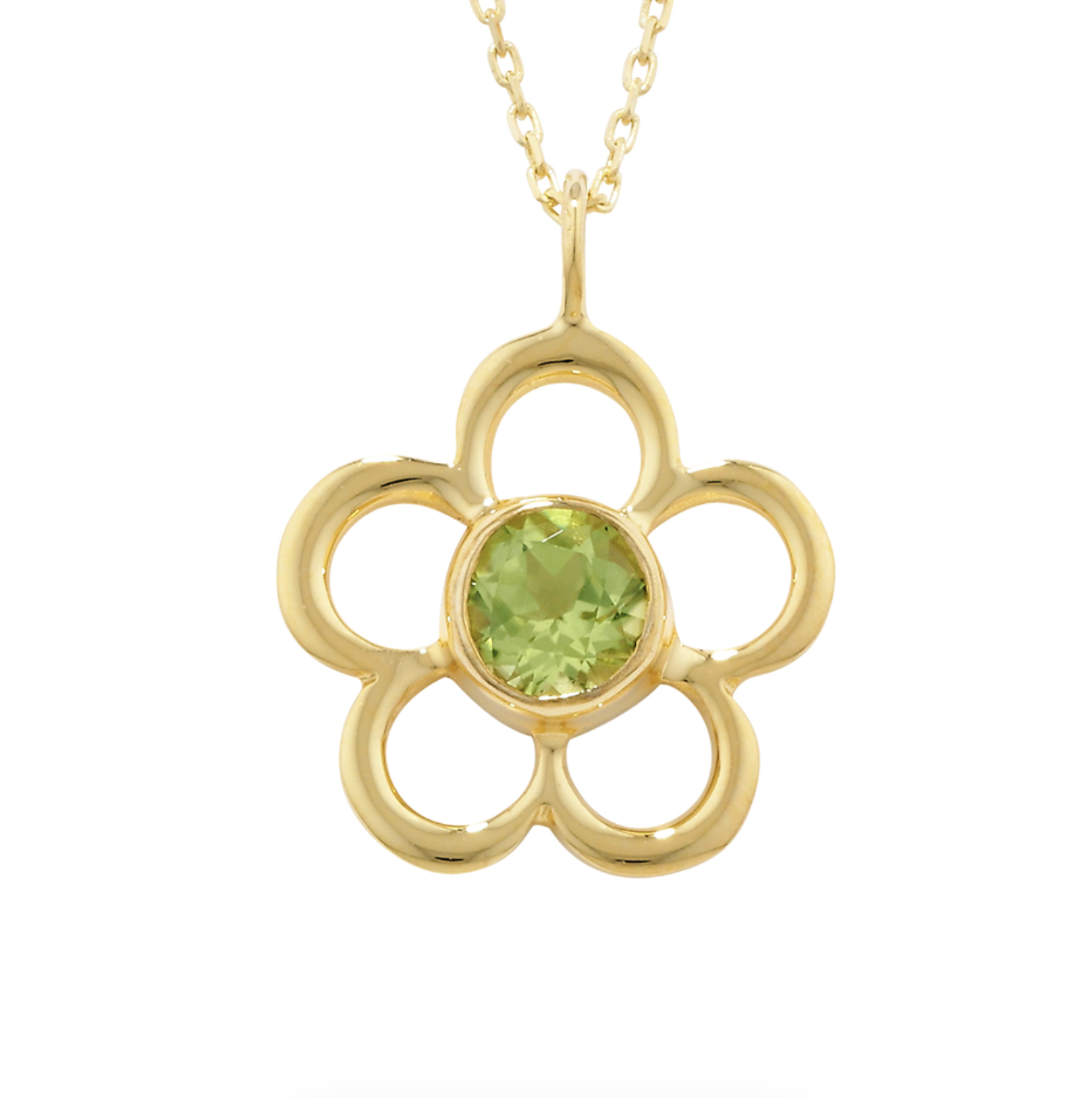 Peridot August Birthstone Flower Pendant Necklace
