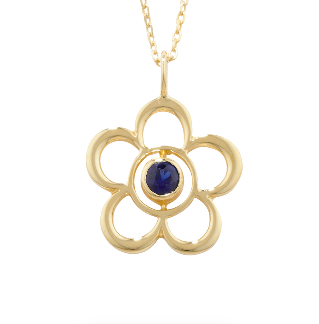 Sapphire September Birthstone Flower Pendant Necklace