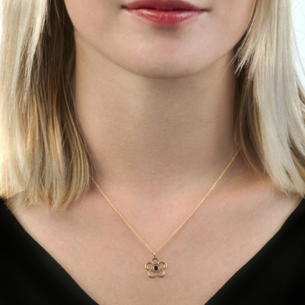 Sapphire September Birthstone Flower Pendant Necklace